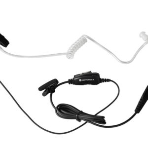 AUDÍFONO DE VIGILANCIA CON TUBO ACÚSTICO TRANSPARENTE, MICRÓFONO Y BOTÓN PTT. IDEAL PARA SEGURIDAD, RETAIL Y OPERACIONES DISCRETAS.