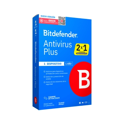 BITDEFENDER ANTIVIRUS PLUS - (2 LICENCIAS INDEPENDIENTES X 1) PARA UN DISPOSITIVO X 1 AñO - BD PLUS 1 PC 12M CAJA 2X1