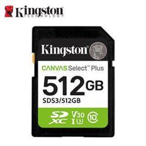 MEMORIA CARD SD KINGSTON SD CANVAS SELECT PLUS 512GB, CATEGORíA DE VELOCIDAD: UHS-I/U3/V30 - SD KING CANVAS SELECT + 512GB