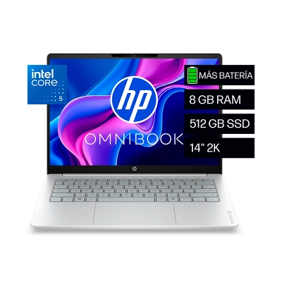 NB HP OMNIBOOK 3 14-HU0051LA, 14" 2K IPS, CORE 5 120U HASTA 5GHZ/8GB DDR5/512GB SSD M.2 - NB HP OMK14 C5-120U 8 512 FRE